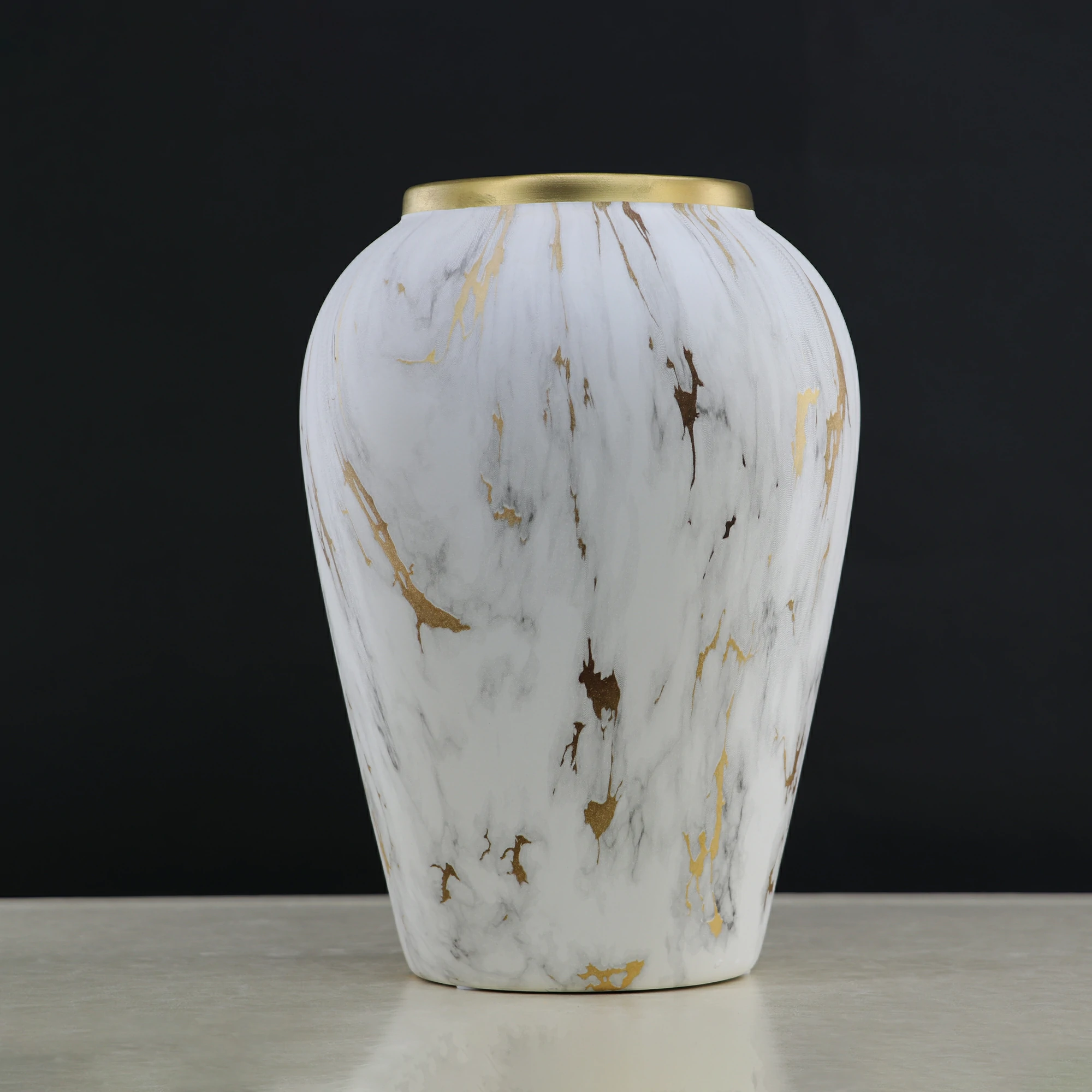 Marble Ceramic White | Gold Vase